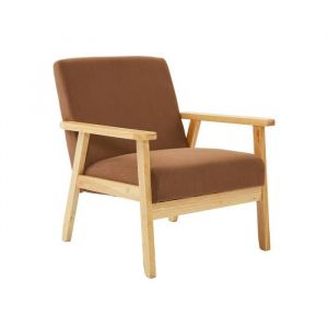 Sweeek Fauteuil vintage / scandinave structure en bois et contreplaqué et assise en velours côtelé coloris marron