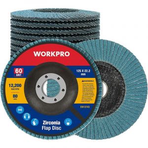 Disque Abrasif a Lamelle 125 mm WORKPRO, 10 Pi&egrave;ces Grain 60, Disque a Meuler en Alumine de Qualite Superieure pour Enlever Ebavure, Rouille, Polissage, Finition