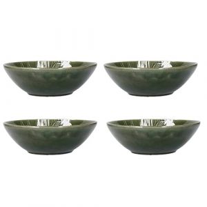 Mikasa Jardin Ensemble de bols 4 pièces, 4x bols en grès émaillé, design botanique vert, bols à pâtes, 20cm - lavable au lave-vaisselle et empilable