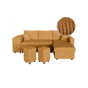 Loungitude Canapé convertible avec 2 poufs gauche en velours côtelé - Jaune