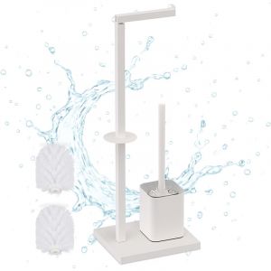 Relaxdays Serviteur WC, non fixe, porte-rouleau, robuste, H x L x P : 67,5 x 20 x 15,5 cm, pour la salle de bain, blanc