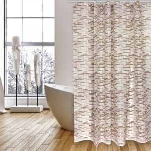 MSV Rideau de douche Polyester brique 180x200cm Beige - Anneaux inclus