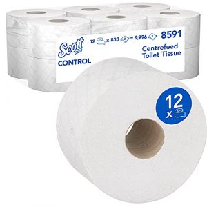 Scott Papier toilette à dévidage central Control 8591 - Papier toilette 2 épaisseurs - 12 rouleaux x 833 feuilles de papier toilette (9 996 feuilles au total)