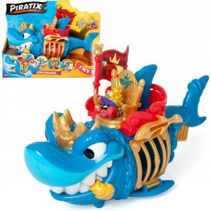 PIRATIX Requin Roi - Requin articulé, avec Une Cage pour capturer Les Piratix Rival. Contient 1 Requin, 1 trésor Exclusif, 1 Piratix Exclusif et 1 Accessoire.