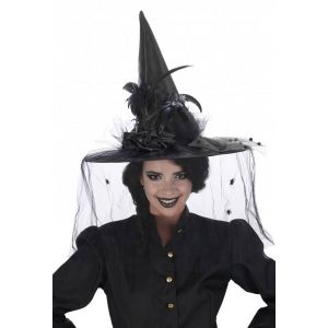 Ruedelafete Chapeau Sorci&egrave;re avec roses plumes et voile luxe, Noir