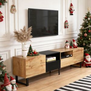 Meuble TV - NEXU - 2 tiroirs et 2 portes - meuble tv bois - construction robuste - meuble de salon - 190 x 38 x 48 cm