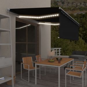 VidaXL Auvent manuel rétractable avec store et LED 4,5x3 m Anthracite