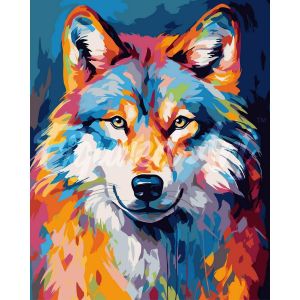 Peinture au num&eacute;ro : Loup Color&eacute; Abstrait - toile tendue sur ch&acirc;ssis
