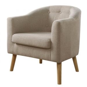 Image de JOYCE Fauteuil pieds bois Hévéa massif - Tissu Laine - Coloris lin - Scandinave - L 70 x P 64 cm - Pieds bois Hévéa massif - Tissu Laine coloris lin - Scandinave - Assise L 52 x P 50 cm