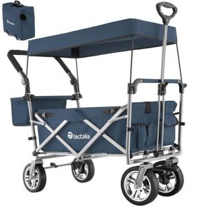 TecTake Chariot de jardin pliable 80 kg NICO - remorque &agrave; main pliable, chariot de transport pliable, chariot de jardin 4 roues - bleu