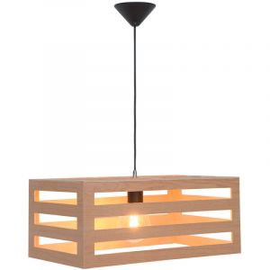 Image de Suspension Lampe de plafond déco cagette en bois naturel compatible LED E27