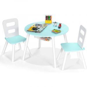 Costway Table pour Enfants avec 2 Chaises,Table Ronde avec Espace de Rangement pour Jouets Vert