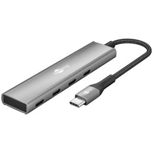 Goobay USB-C 4 Port Slim Hub - 4X C (USB 3.2), SuperSpeed 5Gbit/s, boîtier en Aluminium, Compatible avec MacBook, iPhone, Android, SSD, Windows/macOS/Linux, 76564