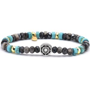 Bracelet Acier Rose Des Vents En Perles Facett&eacute;es Et Heishi Turquoise
