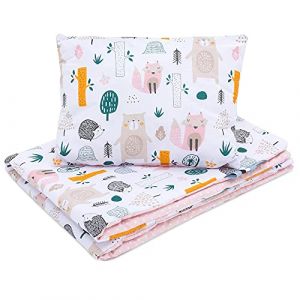 Bellochi Set de Couette Bebe 75x100 cm et Coussin Enfant 30x40cm - Couverture Enfant Réversible et Entièrement Lavable - Certificat Oeko-TEX - 100% Coton - Forêt