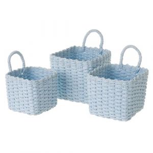 Lot de 3 panier de rangement corbeille carrée en papier tressé coloris bleu -JUANIO-