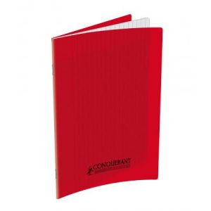 Conquerant 100100214 - Cahier Classique piqué 17 x 22 cm couv. PP rouge 60 pages 90g/m², Grands carreaux