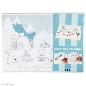 Creotime Set calendrier de l'avent en carton à fenêtres - Polaire - 30 x 42 cm - 3 pcs