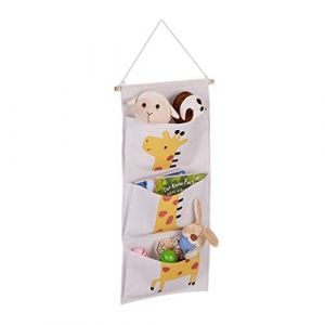 Image de Relaxdays Étagère Rangement Murale, Chambre Enfant, 3 paniers Suspendus, HxL : 82x33,5 cm, Design Girafe, Multicolore