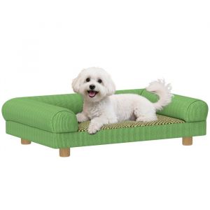 Pawhut Canapé pour chien - avec assise de tapis frais, accoudoirs et pieds - en velours doux - pour animal jusqu'à 5 kg - vert