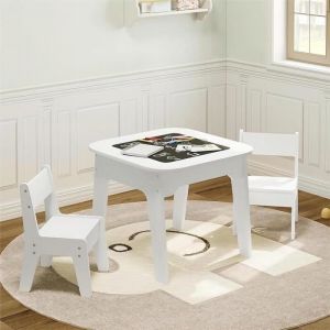 Table Enfant avec 2 Chaises. Ensemble de Table et Chaises pour Enfants. Plateau en Double Face. Blanc - Woltu
