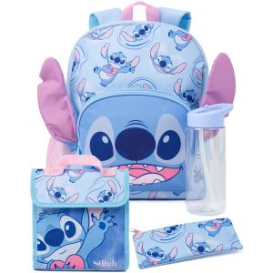 Disney Lilo and Stitch Sac à Dos pour Fille | Sac à Dos d'école avec Oreilles 3D et Bouteille d'eau | Sac à Dos pour la rentrée Scolaire, Bleu, Taille Unique, Sacs à Dos