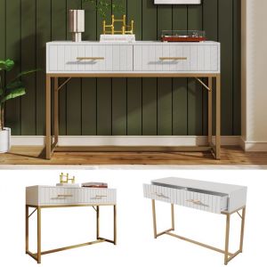 Coiffeuse - Moderne - 2 Tiroirs - Bois - Laqu&eacute; - Blanc