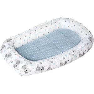 Medi Partners Reducteur de lit Bébé Cocon 100x60x15cm 100% Coton Baby Nest Nouveau-né Nid de Bébés Oreiller Couverture Insert Amovible (Teddy avec du Bleu Minky)