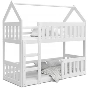 Lit superposé Mily 90 x 190 cm avec 2 sommiers - Lit Cabane. - Blanc