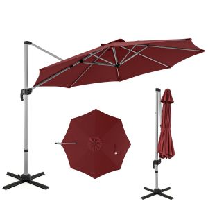 Coast 339x260 cm Red Terrace Sunshade Round Cantilever with 360° Rotating and Tilting Aluminium Construction