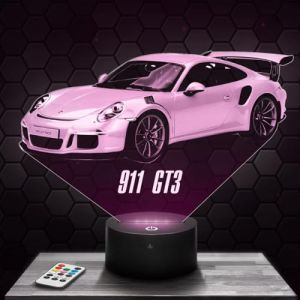 Lampe 3D - Porsche 911 GT3 - Jouet Miniature Cadeau Porsche 911 GT3 - Veilleuse Led Tactile avec socle au choix TOP