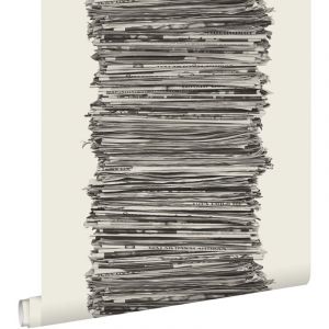 Estahome - papier peint journaux noir et blanc