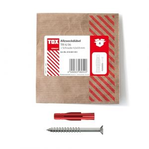 Tox Chevilles universelles TRI 6x36 mm + vis, chevilles pour des fixations fiables dans presque tous les matériaux de construction, 6 pièces dans un emballage papier refermable, 010601051