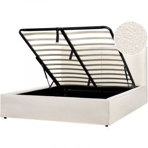 Beliani Lit ottoman Boucl&eacute; MOISSAC 160 x 200 cm Blanc cass&eacute;