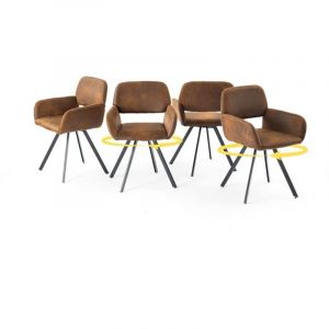 Urban Meuble - Lot de 4 chaises de salle à manger vintage rotative tissu suède marron