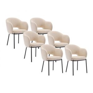 Image de Lot de 6 chaises avec accoudoirs en tissu texturé et métal noir - Beige - acacilio