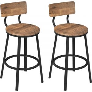 Lot de 2 Tabouret de Bar Woltu Chaise de Bar, avec Repose-Pieds et Dossier, en Métal et mdf, Marron Rustique