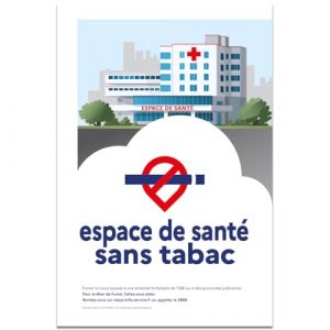 Signalétique.biz France – Panneau "ESPACE SANTÉ SANS TABAC" – ALUMINIUM 21x30 – Conforme Décret 2025-582 – Interdiction de fumer