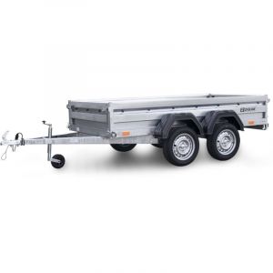 Monmobilierdesign Remorque double essieu en acier 265 cm ridelles avant/arrière ouvrantes 265T Bâche plate