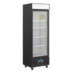 Frigo Professionnel Vitré Noir avec Caisson Lumineux Série G 368L Polar