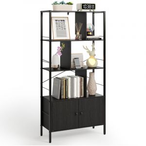 Bibliothèque Industrielle à 4 Étagères avec 2 Portes Bealife Meuble Rangement sur pied 11,4 cm Cadre en Acier pour Bureau Salon Chambre 74 x 30 x 153