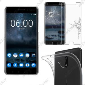 EbestStar Pour Nokia Nokia 6 - Housse Etui Coque Silicone Gel Souple 0,3mm Et Invisible + Film Protection &Eacute;cran Verre Tremp&eacute;, Transparent [Dimensions Precises De Votre Appareil : 154 X 75.8 X 7.9 Mm, &Eacute;cran 5.5''] [Note Importante Lire Description] - Neu