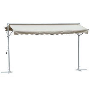 Outsunny Store Double Pente Manuel r&eacute;tractable Inclinaison r&eacute;glable m&eacute;tal &eacute;poxy Blanc Polyester imperm&eacute;abilis&eacute; Anti-UV Beige dim. 3,95L x 2,94l x 2,50H m