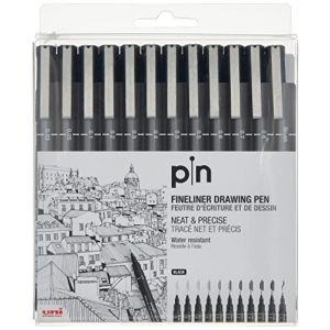 Uni Ball UNI PIN FINELINER DRAWING PEN SET 12 NOIR