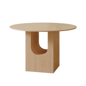 TAYZA - Table &agrave; manger ronde en marbre ding&eacute;nierie couleur travertin