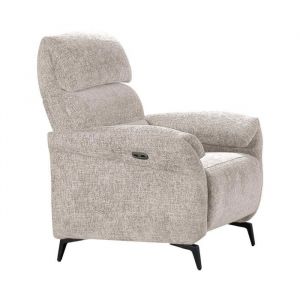 Fauteuil relax &eacute;lectrique tissu maill&eacute; ultra doux beige - LAMA