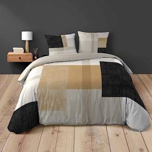 Housse De Couette 220x240 Cm + Taies - Formes G&eacute;om&eacute;triques Noir Et Beige - Multicolore Multicolore