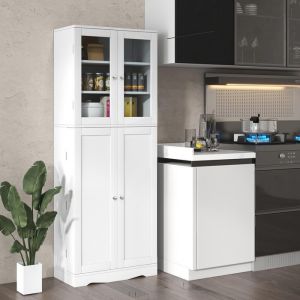 Buffet de Cuisine Blanc - Porte Multi-Rangement - Armoire Haute - Anti-basculement - Placards - Salon Cuisine -HS