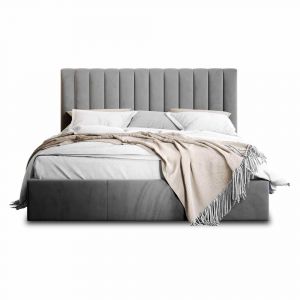 Rosario - lit coffre - 140x200 - sommier inclus - en velours - Gris