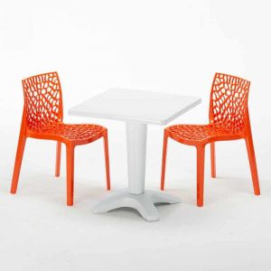 Image de Grand Soleil Table et 2 chaises colorées polypropylene extérieurs PATIO | Gruvyer Orange - Blanc